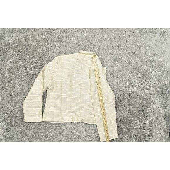 Chico's Size 2 Plus Brown Blazer Polyester Jacket Open Front Lined Gold Accents - Picture 6 of 8